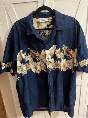 Pacific Legend Apparel Classic Navy Hawaiian Floral Button-Up Shirt